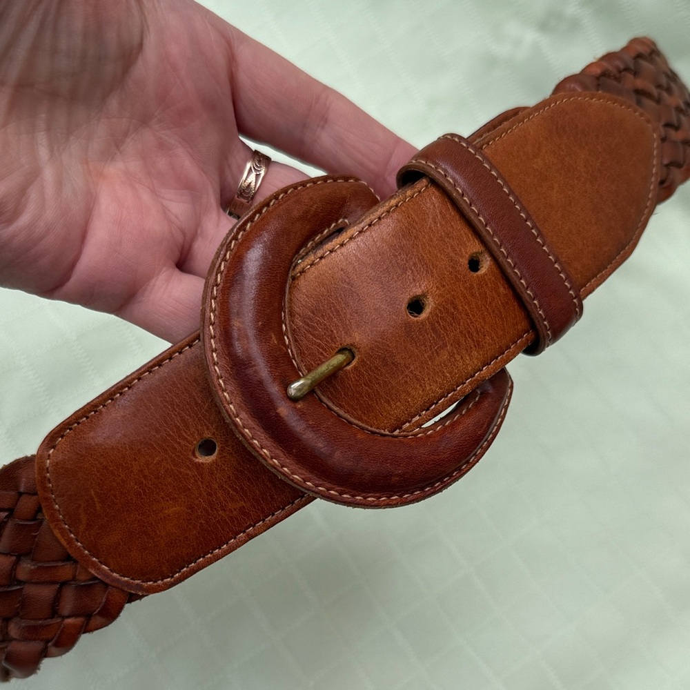 Vintage Coach British Tan Braided Wide Leather Belt - Picture 3 of 12